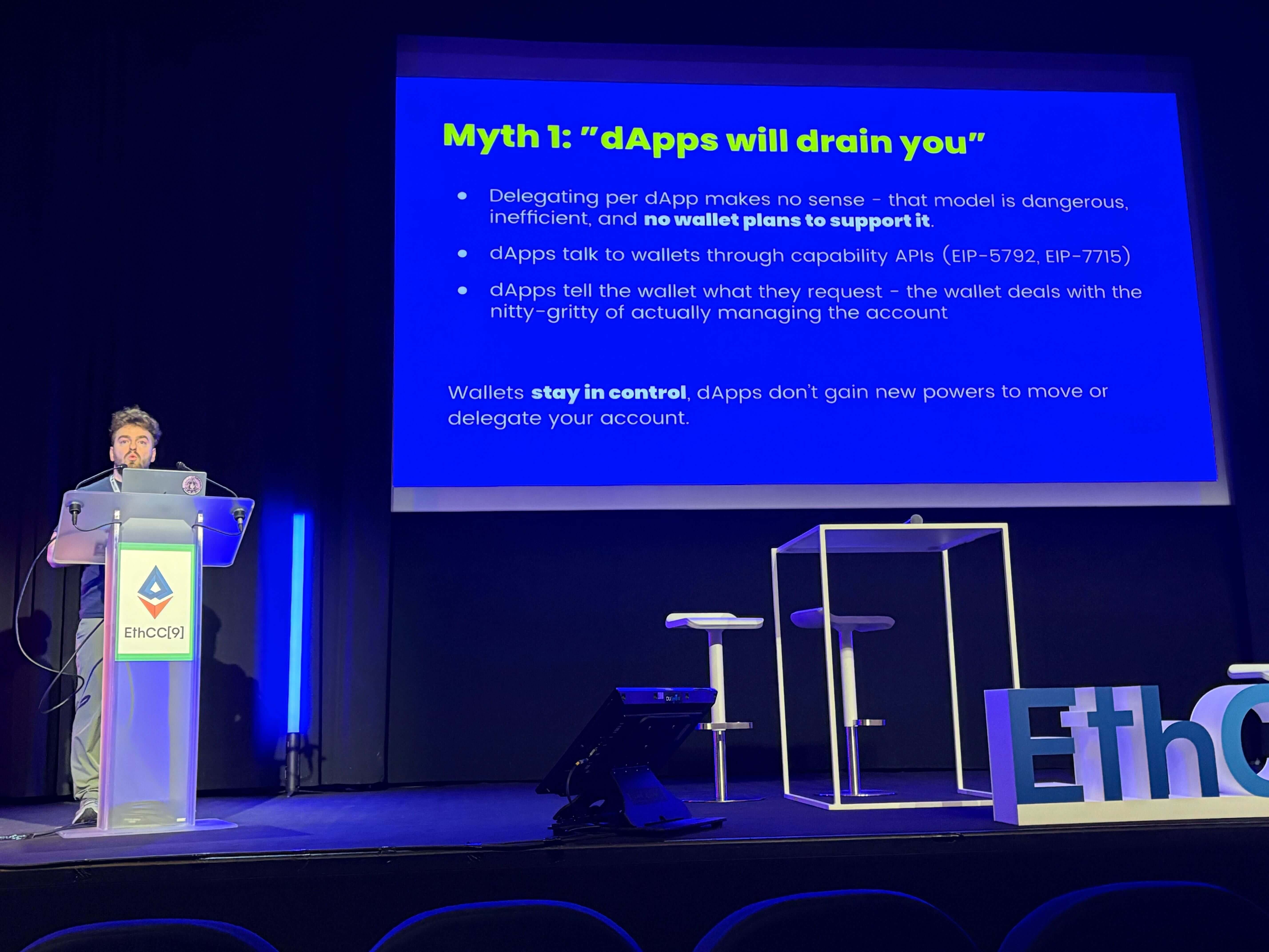 Kaloyan Kosev on the stage of EthCC 9.jpg